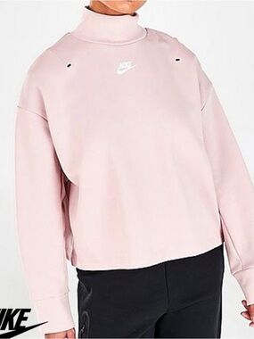 NIKE SPORTSWEAR TECH MOCK NECK PULLOVER SWEATSHIRT PINK MEDIUM